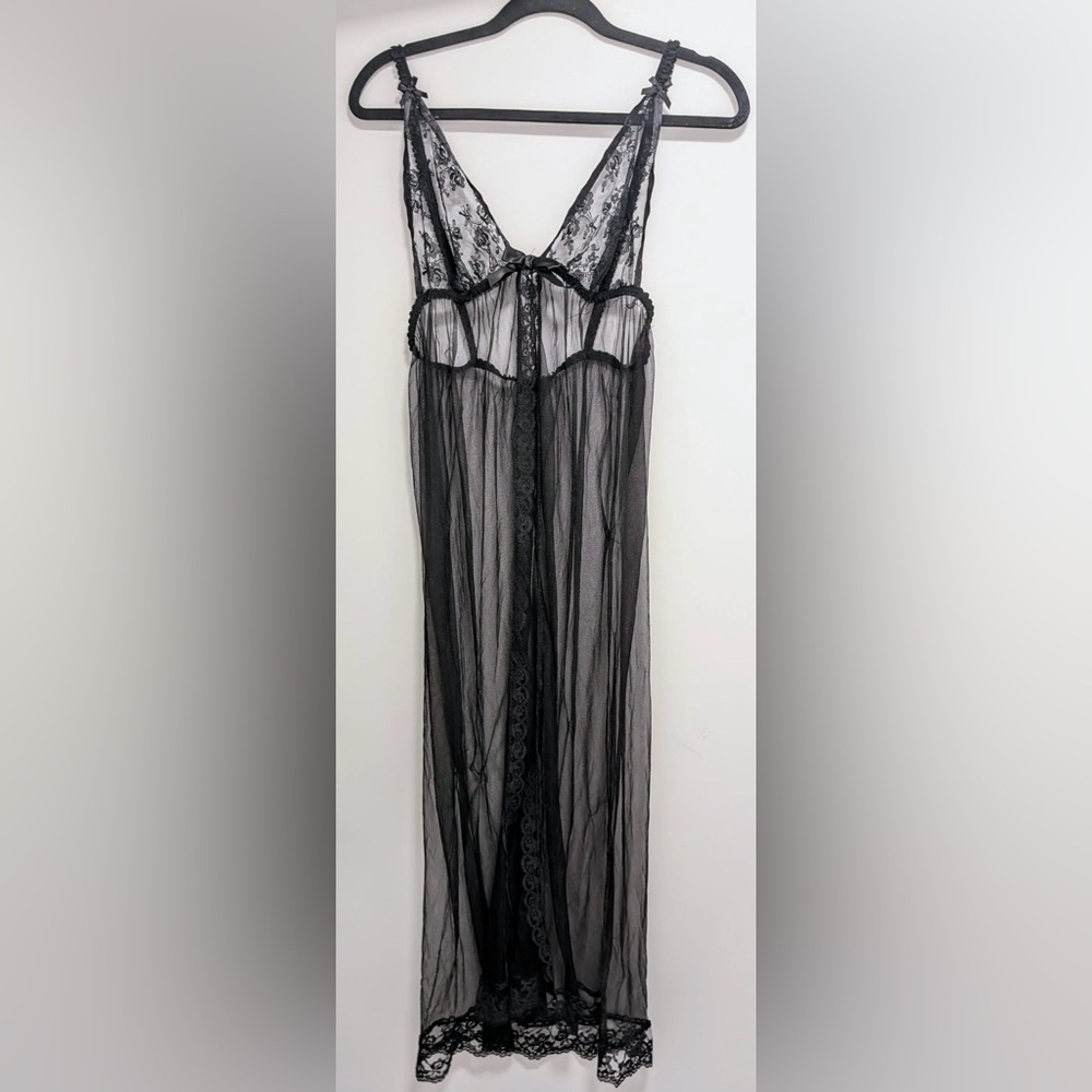 Vintage Black Sheer Mesh Nightgown